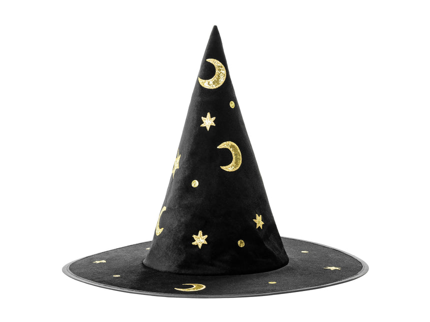 Chapeau de sorcière d'Halloween noir et doré