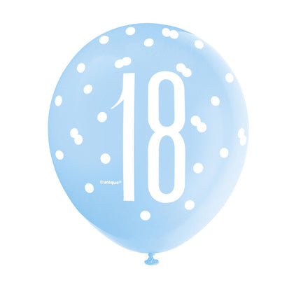 Ballons 18 ans Dots Blue 30cm 6pcs