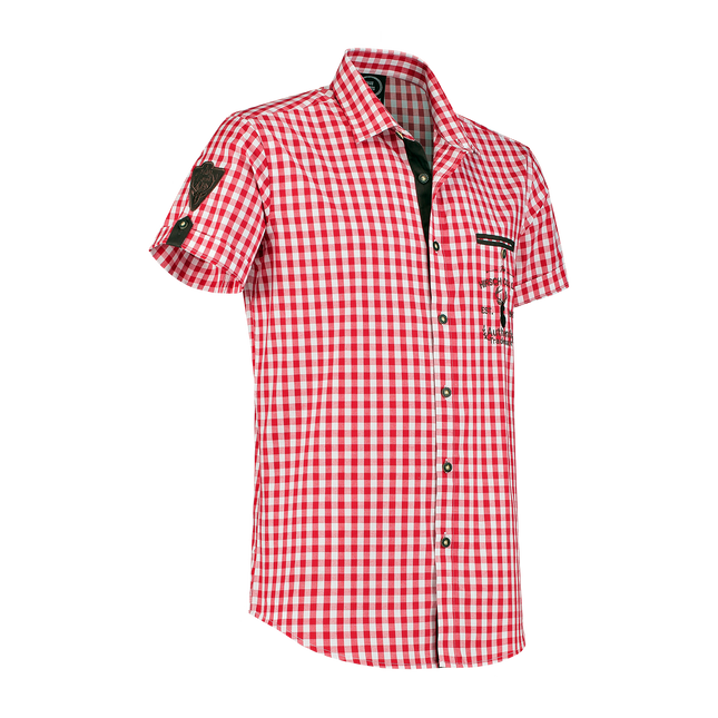 Chemise à manches courtes, broderie, rouge/blanc