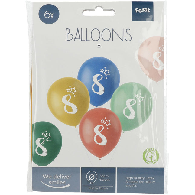 Ballons 8 ans colorés 33cm 6pcs