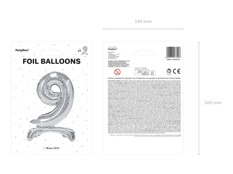 Ballon de baudruche Figure 9 Argent Standard Vide 70cm