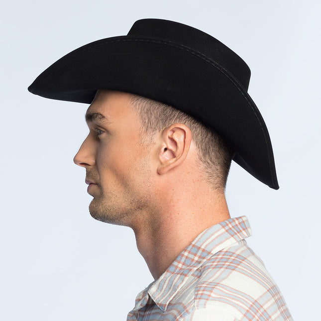 Chapeau de cow-boy Deluxe en cuir noir