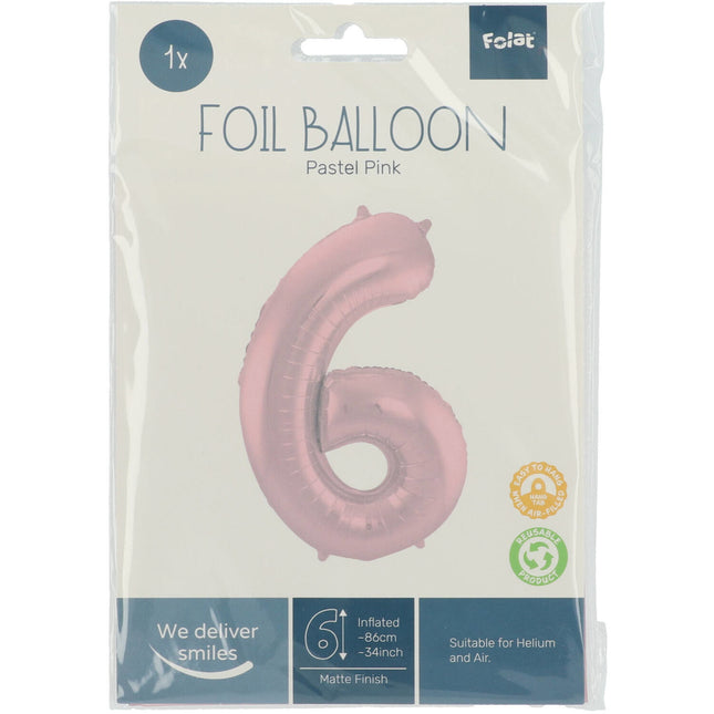 Ballon de baudruche Figure 6 rose pastel XL 86cm vide