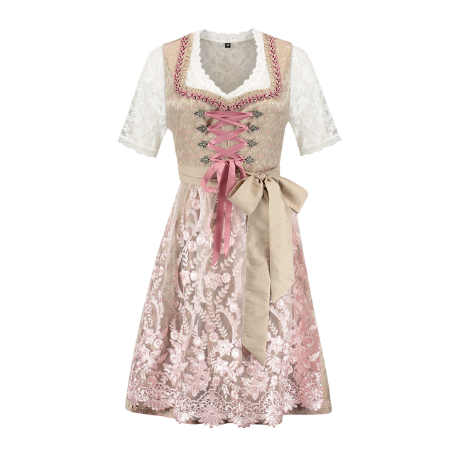 Gold Pink Dirndl Dress Oktoberfest Ladies 2 Pieces