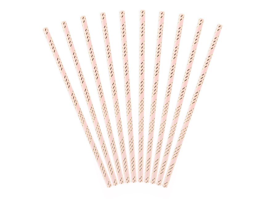 Pailles en papier rose clair or 19.5cm 10pcs