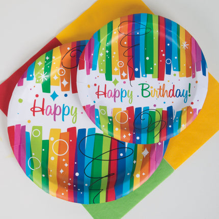 Assiettes d'anniversaire Happy Birthday Rainbow 23cm 8pcs