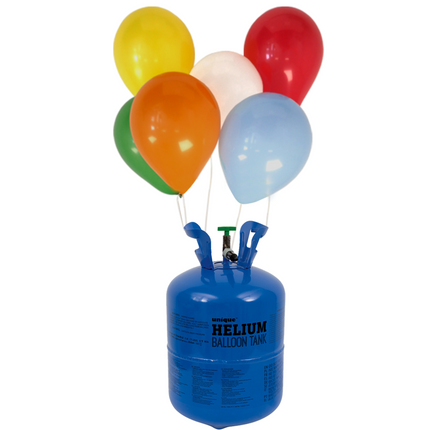 Réservoir d'hélium avec 150 ballons et ruban