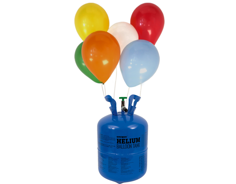 Réservoir d'hélium avec 150 ballons et ruban