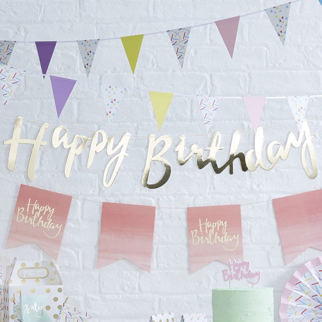 Guirlande de lettres dorées Happy Birthday 1.8m