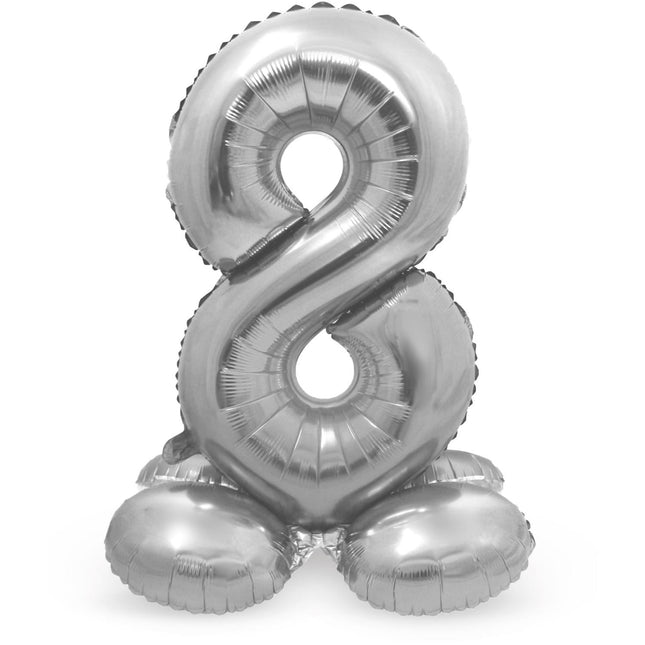 Ballon de baudruche Figure 8 Argent avec support 72cm