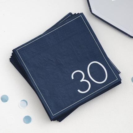 Serviettes de table bleues 30 ans 16.5cm 16pcs