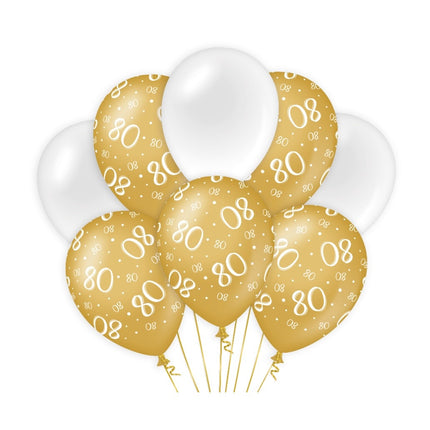 Ballons 80 ans or blanc 30cm 8pcs