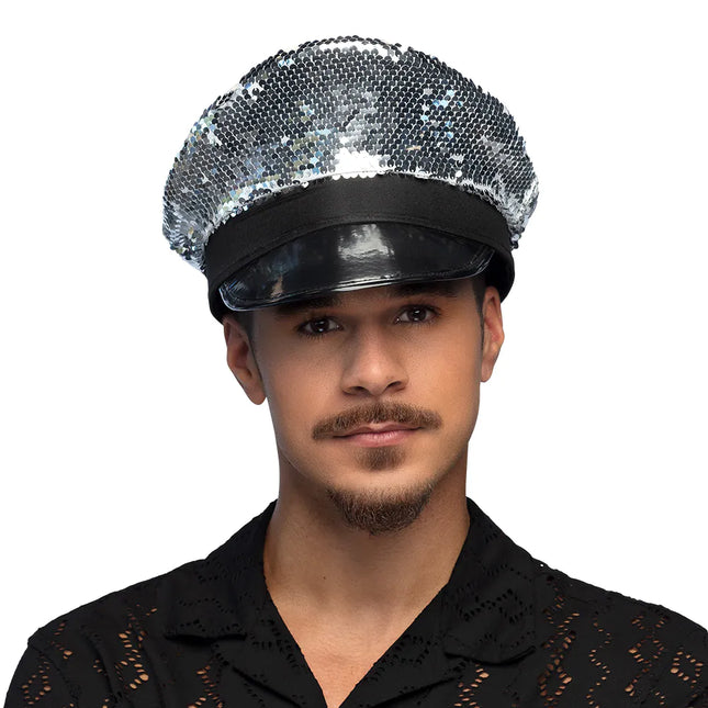 Casquette noire argentée paillettes