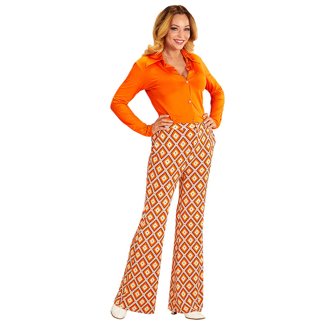 Pantalon Disco 70S Orange Ladies Plaid