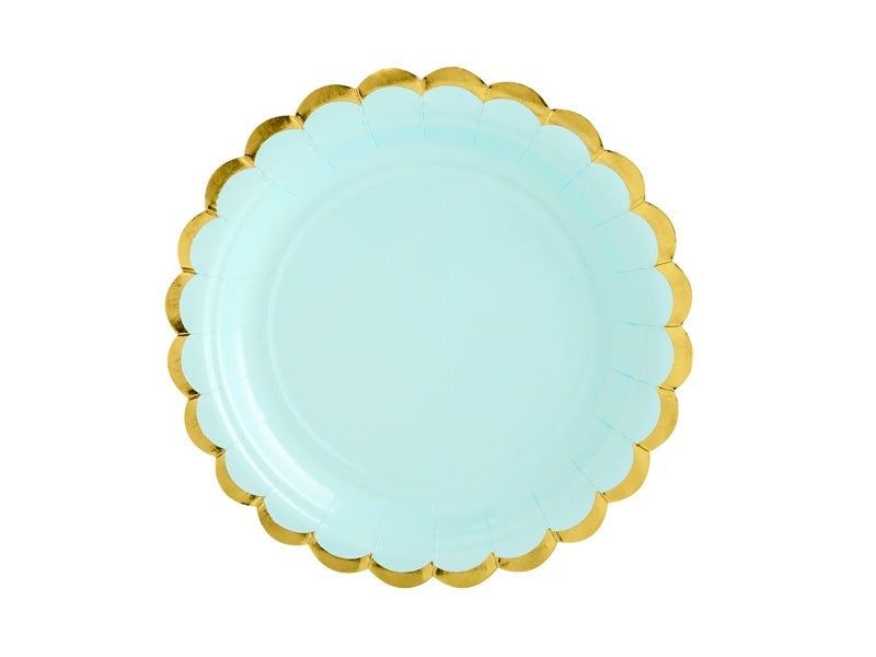 Assiettes en carton vert menthe or 18cm 6pcs