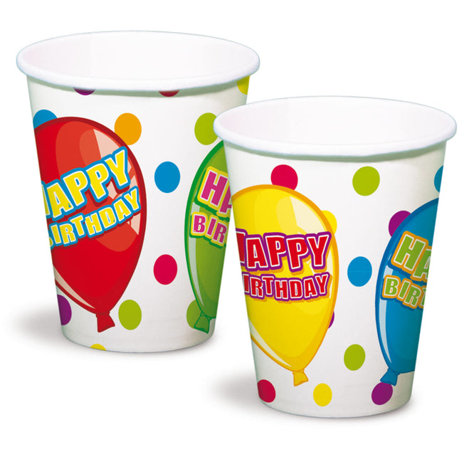 Tasses à ballons Happy Birthday 250ml 6pcs