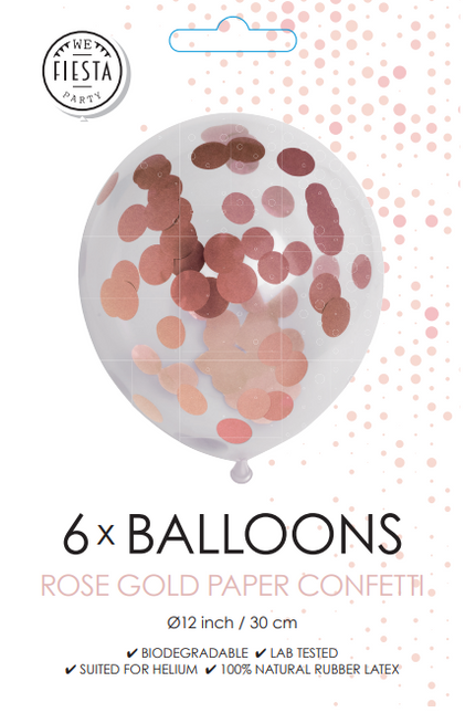 Ballons Confetti Rose Gold 12cm 6pcs