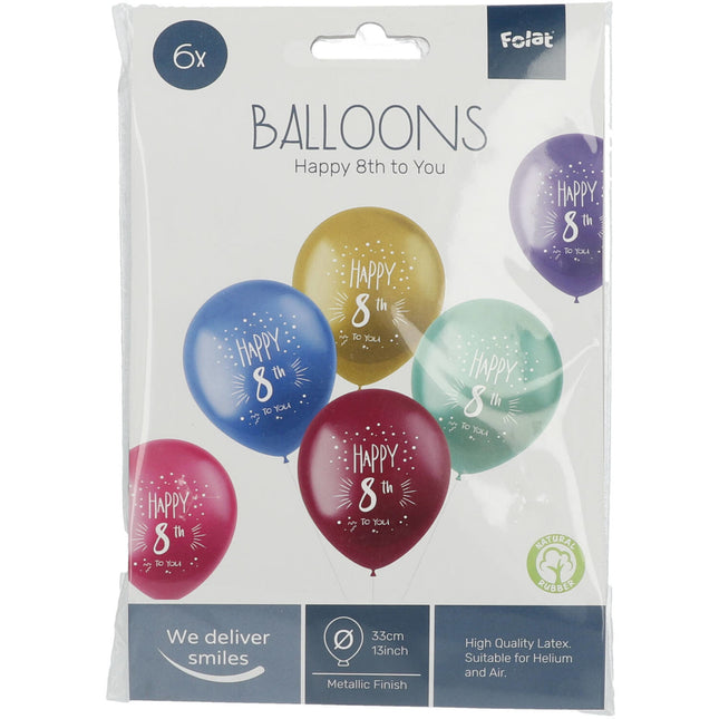 Ballons 8 ans Happy 8th 33cm 6pcs