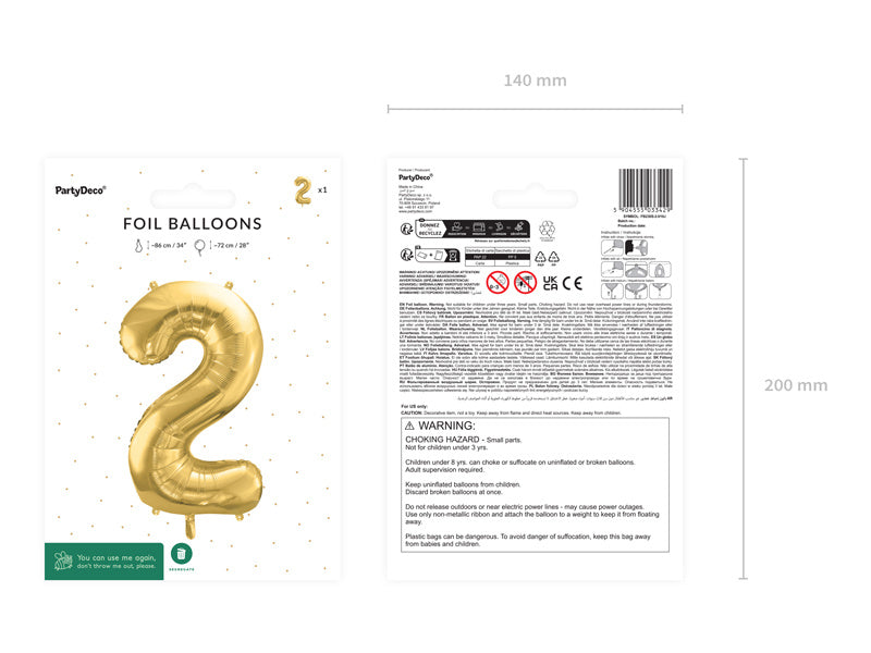 2 Year Figure Balloon Gold Empty 72cm