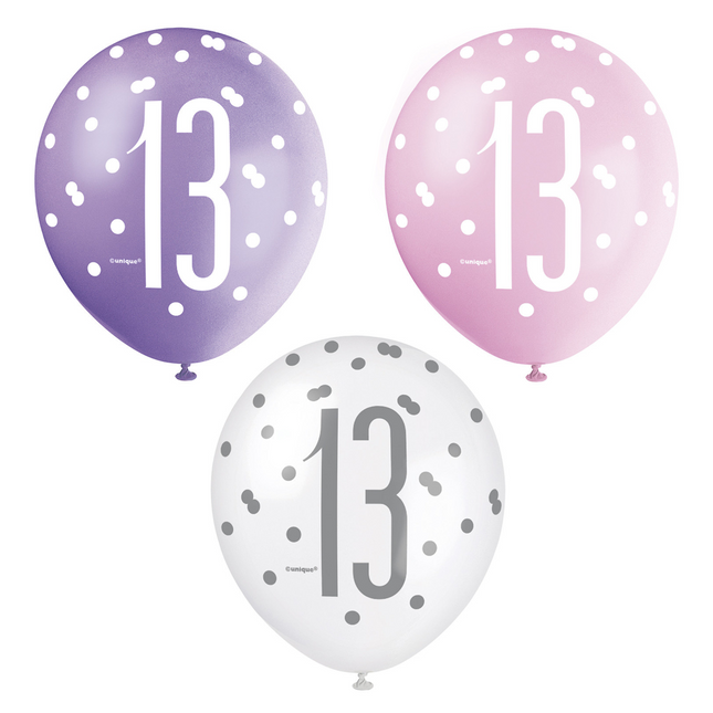 Ballons 13 Years Dots 30cm 6pcs