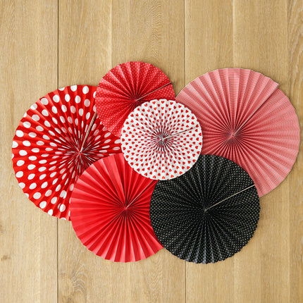 Eventails en papier Rouge Noir Set 23-40cm 3 pièces