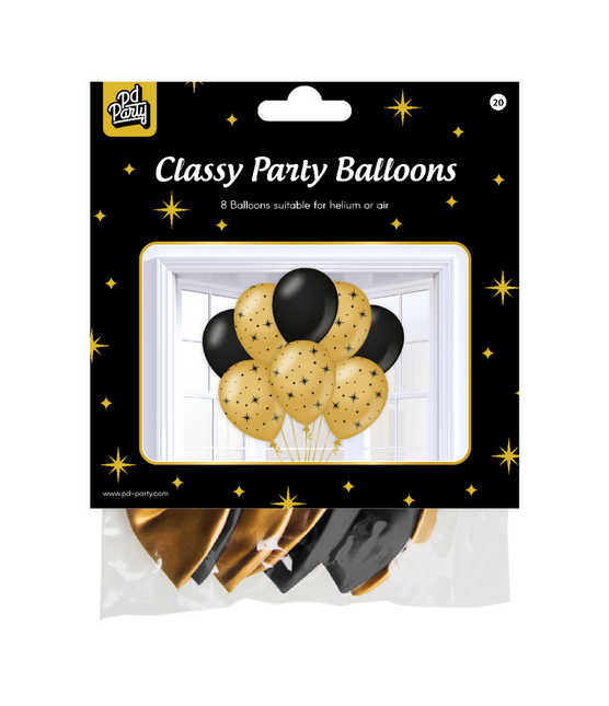 Ballons noirs dorés étoiles 30cm 6pcs