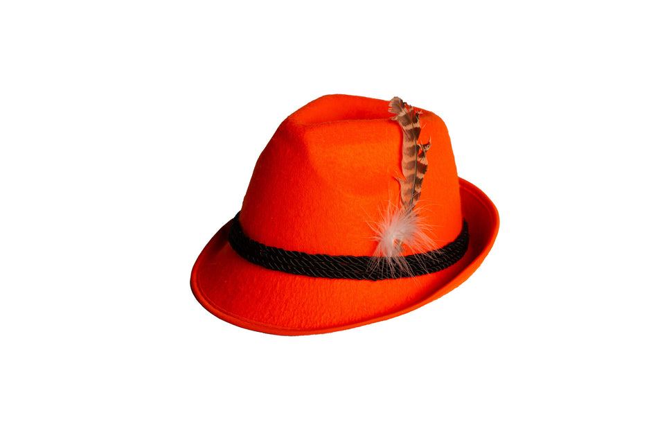 Chapeau orange Tyrol avec plume