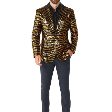 Or Noir Tigre Paillet Blazer Hommes OppoSuits