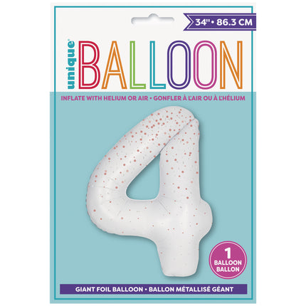 4 Year Figure Balloon White Dots 86cm