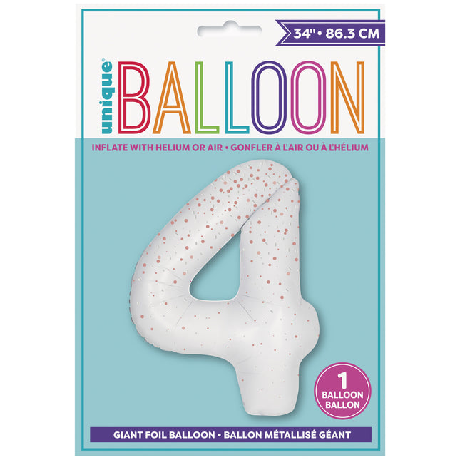 4 Year Figure Balloon White Dots 86cm