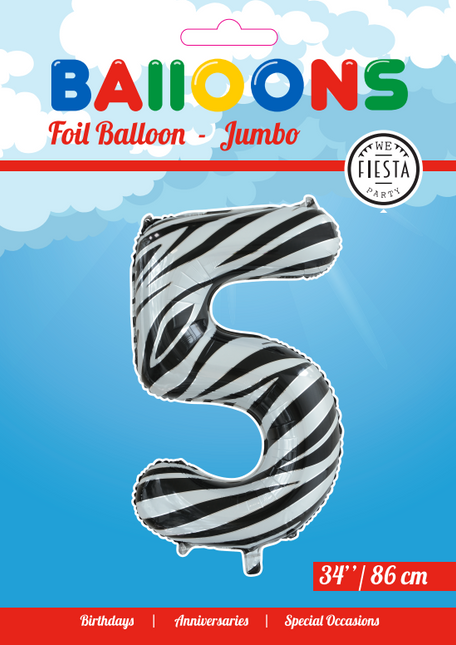 Ballon de baudruche Figure 5 Zebra XL 86cm vide