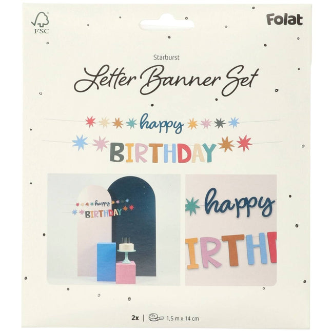 Guirlande de lettres Happy Birthday Étoile colorée 1.5m