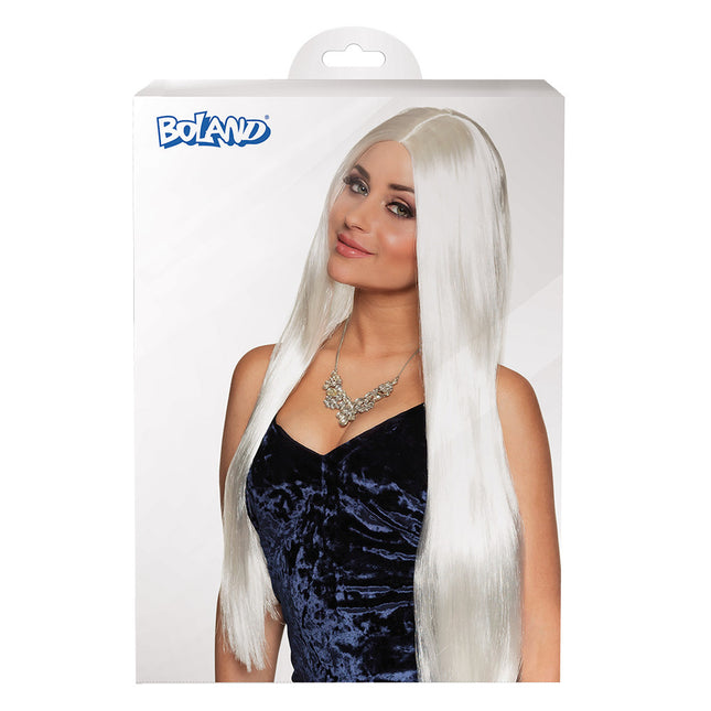 Perruque cheveux longs blanche