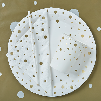 Assiettes Gold Dots White 20cm 8pcs