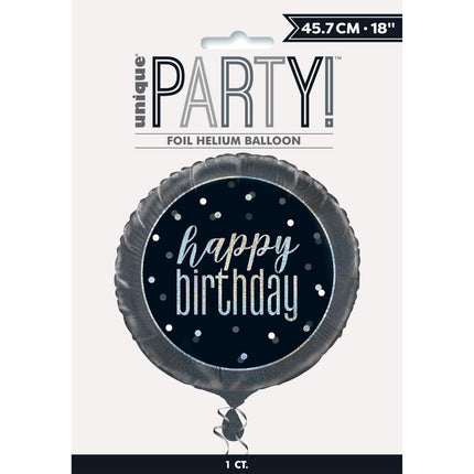 Ballon à hélium Happy Birthday Glitter Black 45cm vide