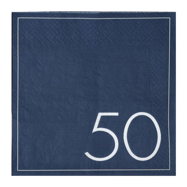 Serviettes de table bleues 50 ans 16.5cm 16pcs