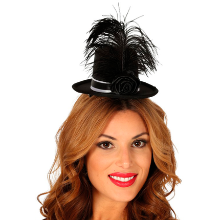 Bandeau Mini Chapeau Plumes Noir