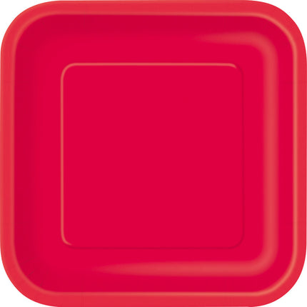 Assiettes rouges carrées 17.5cm 16pcs