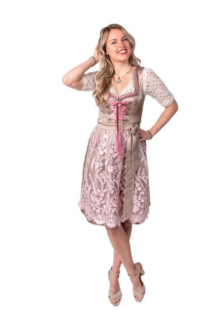 Gold Pink Dirndl Dress Oktoberfest Ladies 2 Pieces