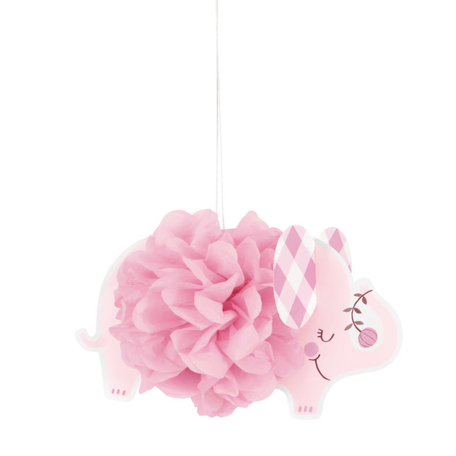 Décoration suspendue bébé éléphant rose 23cm 3pcs