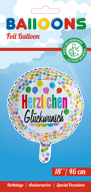 Ballon à l'hélium Herzlichen Gl√ºckwunsch Confetti 45cm vide