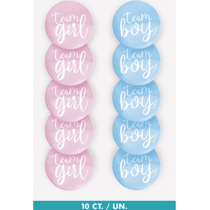 Boutons de révélation du sexe Team Boy et Team Girl 3cm 10pcs