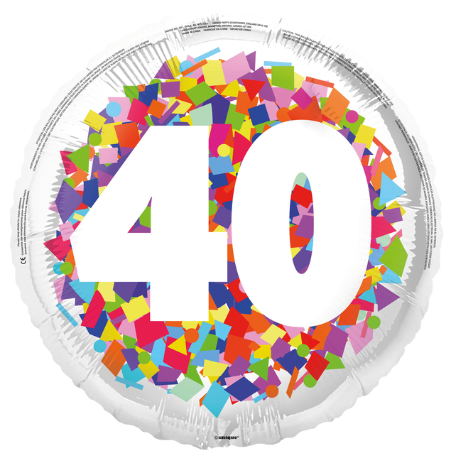 40 Years Helium Balloon Confetti Empty 45cm