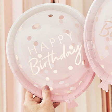 Rose Happy Birthday Plates Balloon 24cm 8pcs