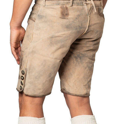 Lederhose Short en cuir gris et ceinture