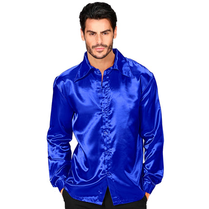 Chemisier Disco 70S Bleu Satin Hommes