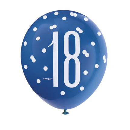 Ballons 18 ans Dots Blue 30cm 6pcs