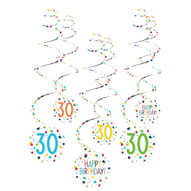 Décoration suspendue 30 Years Happy Birthday Confetti 61cm 6pcs