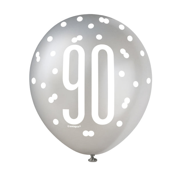 Ballons 90 Years Dots Black 30cm 6pcs