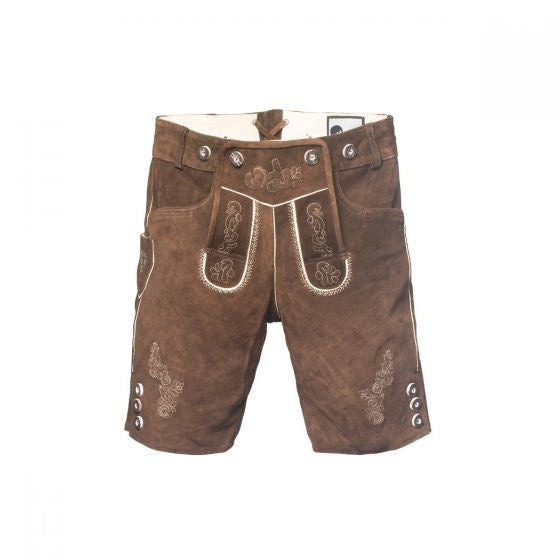 Lederhose en cuir court marron foncé et bretelles